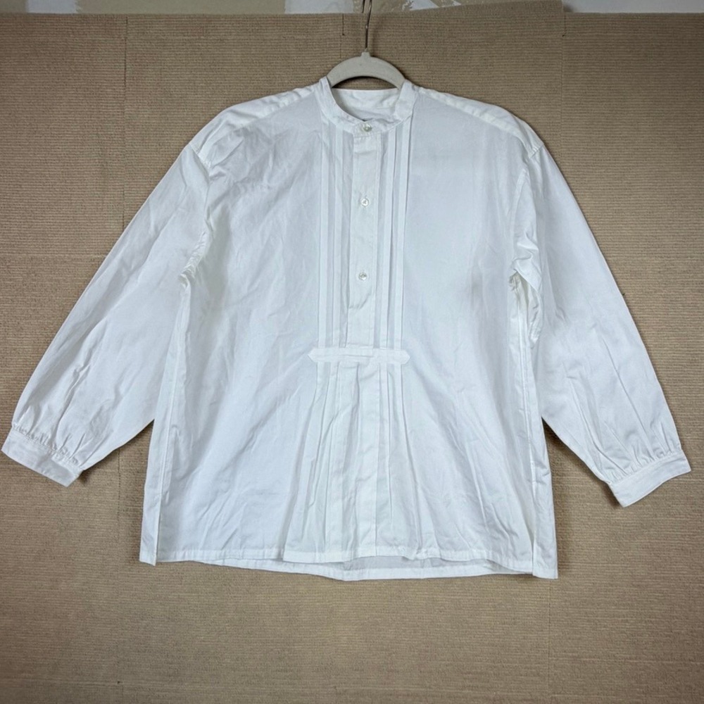 Polo Ralph Lauren White Cotton Pleated Bib Tuxedo Blouse Band Collar Size 6